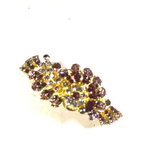 Hair Barrette Tension Clip Red Clear Rhinestone Gold Tone Classic Party